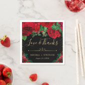 水彩赤と金ゴールドグラムバラ結婚ズ スタンダードカクテルナプキン (インサイチュ)