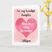 水彩赤と金ゴールドハート19番目の誕生日カード カード (黄色い花)