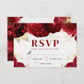水彩赤と金ゴールド結婚の花 出欠カード (正面/裏面)