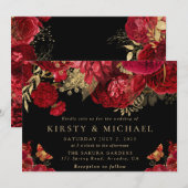 水彩赤と金ゴールド結婚の花 招待状 (正面/裏面)