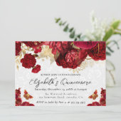 水彩赤と金ゴールド花キンセアニェラ 招待状 (スタンド正面)