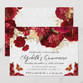 水彩赤と金ゴールド花キンセアニェラ 招待状 (正面/裏面)