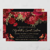 水彩赤と金ゴールド花Sweet sixteen 招待状 (正面/裏面)