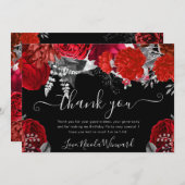 水彩赤と銀のバラ誕生日 サンキューカード (正面/裏面)