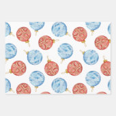 水彩赤と青のクリスマスオーナメント ラッピングペーパーシート (正面2)