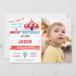 水彩赤と青のサーカスフォト招待状 招待状