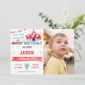 水彩赤と青のサーカスフォト招待状 招待状 (スタンド正面)