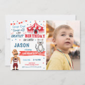 水彩赤と青のサーカスフォト招待状 招待状 (正面)