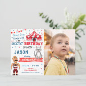 水彩赤と青のサーカスフォト招待状 招待状 (スタンド正面)