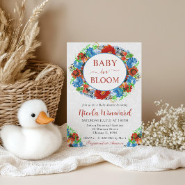 水彩赤と青のリースベビーシャワー 招待状