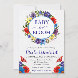 水彩赤と青のリースベビーシャワー 招待状