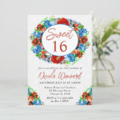 水彩赤と青のリース甘い16 招待状 (スタンド正面)
