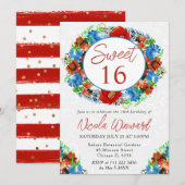 水彩赤と青のリース甘い16 招待状 (正面/裏面)