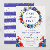 水彩赤と青の夏のリース結婚 セーブザデート (正面/裏面)