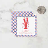 水彩赤と青の格子模様ロブスターギフトエンクロージャー ノートカード (正面/裏面インサイチュ)