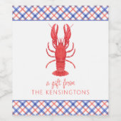 水彩赤と青の格子模様ロブスターギフトエンクロージャー ワインラベル (シングルラベル)