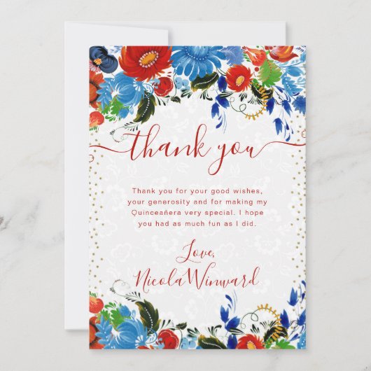 水彩赤と青の花キンセアニェラ サンキューカード (正面)