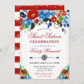 水彩赤と青の花甘い16 招待状 (正面/裏面)