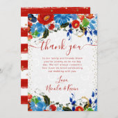 水彩赤と青結婚の花 サンキューカード (正面/裏面)
