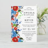 水彩赤と青結婚の花 招待状 (スタンド正面)