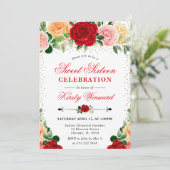 水彩赤と黄色のバラ写真甘い16 招待状 (スタンド正面)