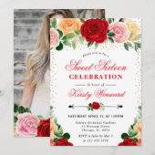 水彩赤と黄色のバラ写真甘い16 招待状 (正面/裏面)