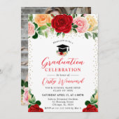 水彩赤と黄色のバラ卒業 招待状 (正面/裏面)