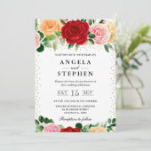 水彩赤と黄色のバラ結婚ズ 招待状 (スタンド正面)
