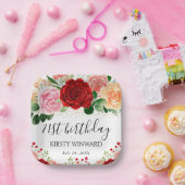 水彩赤と黄色のバラ誕生日 ペーパープレート (パーティー)