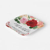 水彩赤と黄色のバラ誕生日 ペーパープレート (傾斜あり)