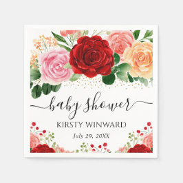 水彩赤と黄色のバラ赤ちゃんシャワー スタンダードカクテルナプキン