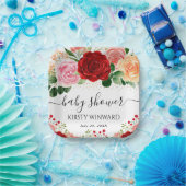 水彩赤と黄色のバラ赤ちゃんシャワー ペーパープレート (パーティー)