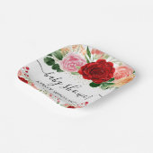 水彩赤と黄色のバラ赤ちゃんシャワー ペーパープレート (傾斜あり)