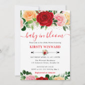 水彩赤と黄色のバラ赤ちゃんシャワー 招待状 (正面)