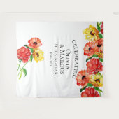 水彩赤と黄色の花のフォト背景 タペストリー (正面(横))