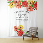 水彩赤と黄色の花の写真用背景 タペストリー (インサイチュ)