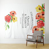 水彩赤と黄色の花の写真背景 タペストリー (インサイチュ(横))