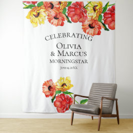 水彩赤と黄色の花の写真背景 タペストリー