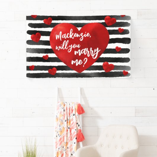 水彩赤と黒のハートが私の提案と結婚 横断幕 (インサイチュ)