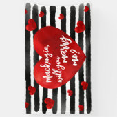 水彩赤と黒のハートが私の提案と結婚 横断幕 (縦)