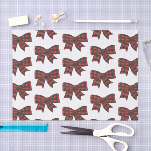 水彩赤と黒のバッファロープレイドボウ 薄葉紙 (クラフト)