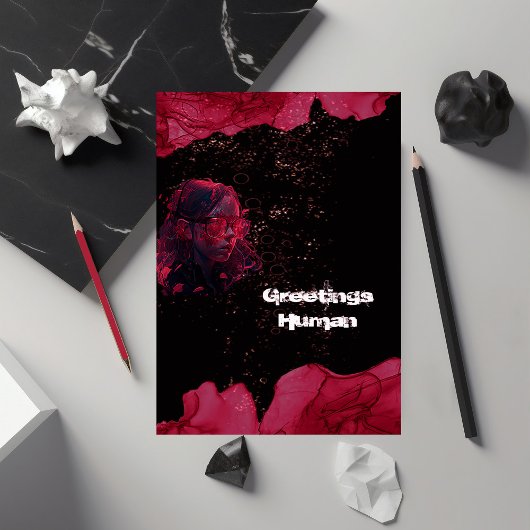 水彩赤と黒のフラットグリーティングカード カード