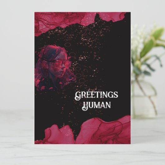 水彩赤と黒のフラットグリーティングカード カード (スタンド正面)