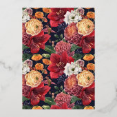 水彩赤アマリリスとキク結婚の 箔招待状 (裏面)