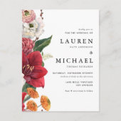 水彩赤アマリリスと秋のフローラ結婚ズ インビテーションポストカード (正面)