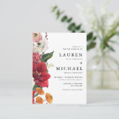 水彩赤アマリリスと秋のフローラ結婚ズ インビテーションポストカード (スタンド正面)