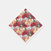 水彩赤アマリリスと菊のフローラ スタンダードカクテルナプキン (角)