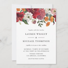 水彩赤アマリリスフローラ結婚ズ 招待状