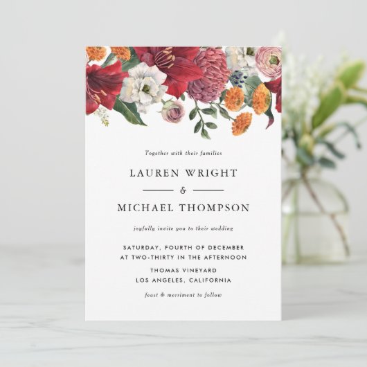 水彩赤アマリリスフローラ結婚ズ 招待状 (スタンド正面)