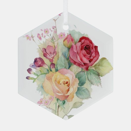 水彩赤イエローピンクガーデンバラ ガラスオーナメント (裏面)